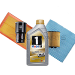 Kit tagliando auto, kit quattro filtri e 5 litri olio motore Mobil 0W40 (KF0097/fo)