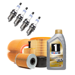 Kit tagliando tre filtri, olio motore MOBIL 0W40 e candele accensione (PR3934/18)