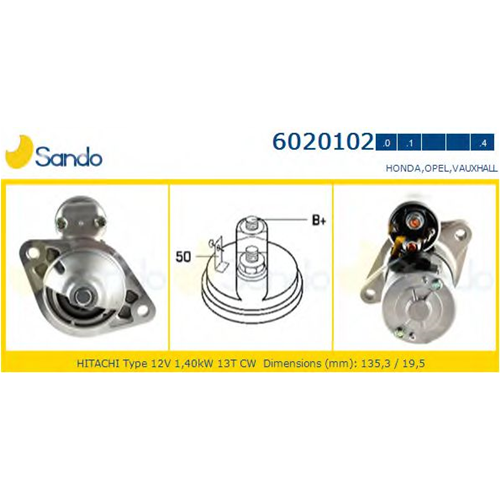 6020102.1 SANDO Motorino di avviamento Opel Astra/Corsa/Meriva 1.7cdti