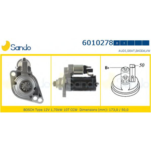 6010278.0 SANDO Motorino di avviamento 12V AUDI/SEAT/SKODA/VW