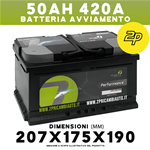 BATTERIA AVVIAMENTO POSITIVO DESTRA 50AH 420A MISURE 207x175x190MM - SEVEN PARTS