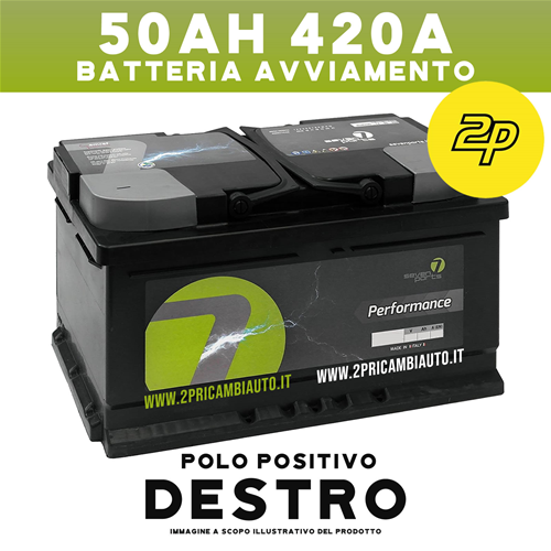 BATTERIA AVVIAMENTO POSITIVO DESTRA 50AH 420A MISURE 207x175x190MM - SEVEN PARTS