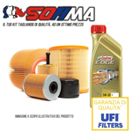 Kit tagliando auto, kit tre filtri e 4 litri olio motore Castrol Edge 5W30 (KF1090/so_c)